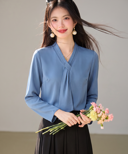 실사 2026 새로운 여성 셔츠 고급 경력 면접 로드 중 셔츠 빛 요리 한 프랑스식 작은 대중 긴팔 맨위