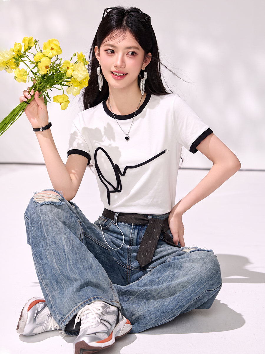 小众设计感新款正肩短袖t恤女韩...