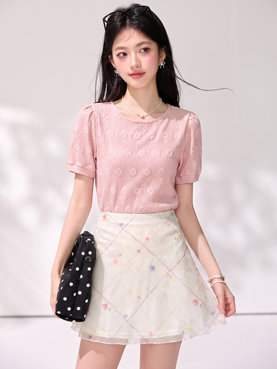 夏季新款甜美清新森女风花朵泡泡...