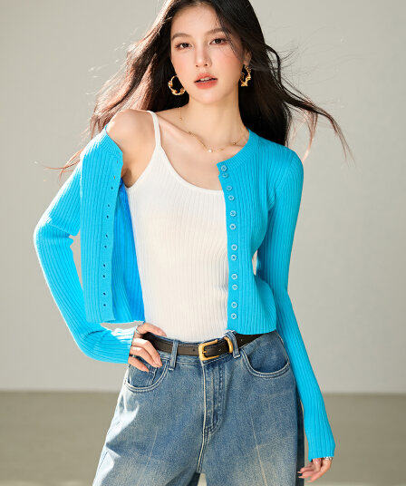 실사 있음 2026 부서 순수한 욕망 배색 페이크 레이어드 단추 니트 오픈 가디건 몸매 가꾸기 슬림해 보이는 다용도 맨위 명중