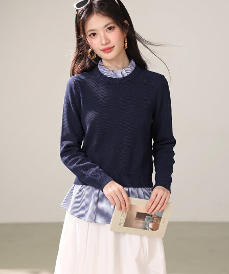 실사 페이크 레이어드 프릴 스탠드 칼라 후드티 여성 2026 가을 새로운 패션 캐주얼 트렌디 연령 감소 맨위