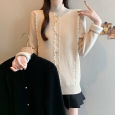 批发实拍<b class='q'>大码</b>一体绒蕾丝半高领加绒加厚毛衣女内搭秋冬洋气针织打底衫