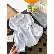 批发蝴蝶结<b class='q'>长袖</b><b class='q'>雪纺</b>衬衫女春装2026春夏新款女士衬衣减龄洋气小衫上衣