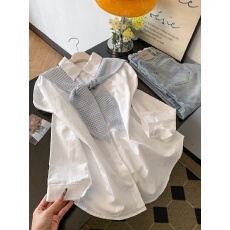 批发韩系慵懒风针织披肩白色内搭<b class='q'>衬衫</b>套装女春季新款宽松百搭休闲上衣