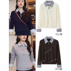 批发韩系设计感拼接撞色<b class='q'>假两件</b>拉链针织衫女秋冬季百搭氛围感毛衣上衣