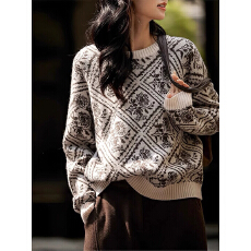 批发笑涵阁い<b class='q'>街头</b>漫步优雅英伦风意大利工艺羊毛羊绒提花针织套衫