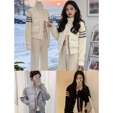 批发韩系学院风设计感拼接针织棉服<b class='q'>男</b>女秋冬独特别致立领轻薄棉衣外套