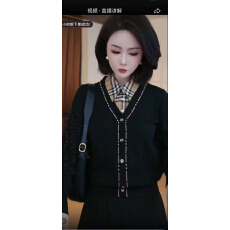 批发黑色假两件POLO领长袖<b class='q'>针织</b>衫女士秋冬季新款高级好看别致<b class='q'>短款</b>上衣