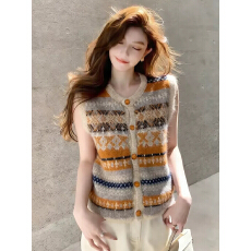 批发韩系复古提花费尔岛马甲女<b class='q'>冬</b>季款叠穿高级感针织背心慵懒无袖上衣