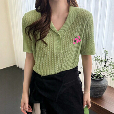 批发复古刺绣青果领冰丝针织衫女<b class='q'>欧洲站</b>2026春装<b class='q'>新款</b>女装打底衫潮
