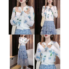 批发温柔甜美风花朵印花针织<b class='q'>开衫</b>女2026春夏新款圆领长袖微透宽松上衣