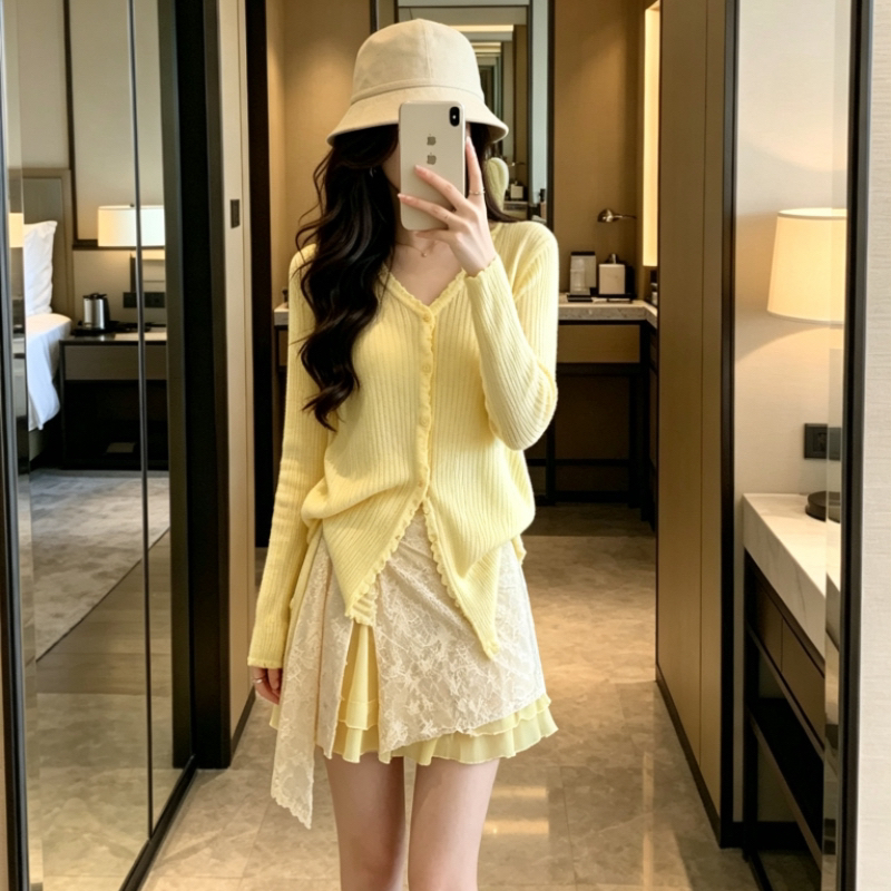 잉 어린이 맞춤 블루스 매너 패션 레이스 니트 오픈 가디건 여성 여름 단색 외부 가져 가라. 블라우스 맨위