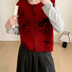 批发2026春季<b class='q'>新款</b>提花小马刺绣开衫针织好看马甲背心女款秋季女款上衣