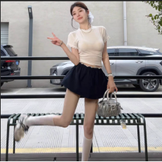 批发甜酷辣妹休闲百搭花苞<b class='q'>短裙</b>女夏季松紧腰系带减龄气质a字半身裙潮