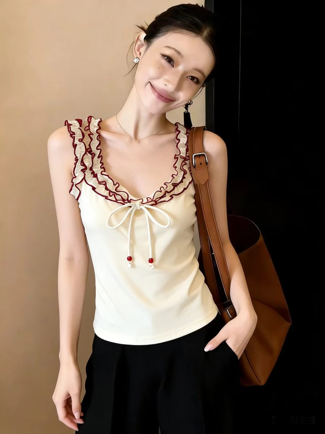 2026 여름 새로운 달콤한 스타일 레이스 민소매 조끼 여성 외출용 나비 넥타이 패션 연령 감소 맨위 여성