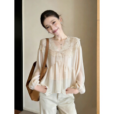 批发法式复古重工<b class='q'>刺绣</b>蕾丝拼接长袖上衣女2026春季显瘦遮肉设计感<b class='q'>衬衫</b>