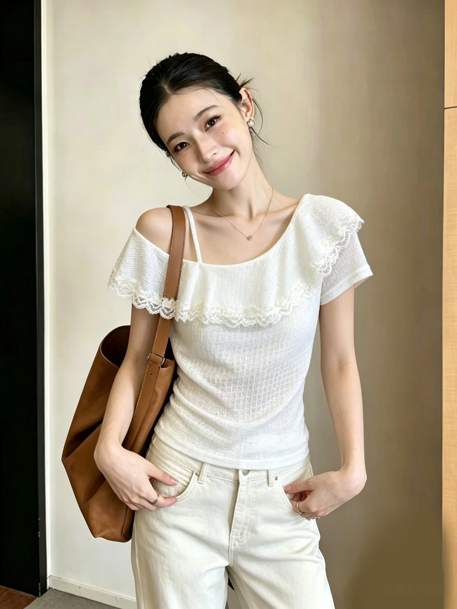 섬유 3 모방 마 홀로우 아웃 원단 부드러운 불규칙 프릴 비스듬한 어깨 의류 작은 셔츠