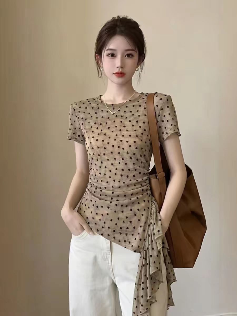 디자인 센스 작은 대중 도트 무늬 긴팔 티셔츠 여성 이른 봄 패션 외국 가스 슬림해 보이는 다용도 기본 셔츠 고유 한 맨위 서비스
