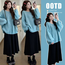 批发孕妇装秋冬装休闲茶系穿搭气质范盐系毛衣