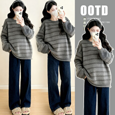 批发孕妇装秋冬装<b class='q'>休闲</b>茶系穿搭气质范盐系毛衣