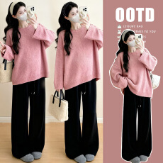 批发孕妇装秋冬装<b class='q'>休闲</b>茶系穿搭气质范盐系毛衣