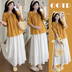 批发实拍现现~孕妇装夏装时尚款新款韩版宽松上衣+<b class='q'>半身裙</b>两件套套装