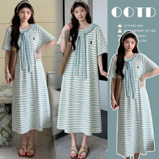 批发实拍孕妇装<b class='q'>夏</b>装新款针织条纹连衣裙