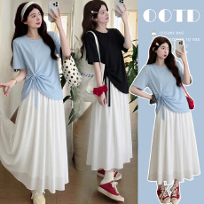 批发实拍孕妇装夏装休闲韩版宽松上衣+半身裙