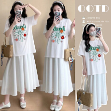 批发实拍孕妇装夏装休闲<b class='q'>韩版</b>宽松印花上衣+半身裙