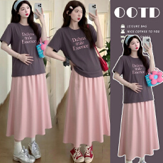 批发实拍孕妇装<b class='q'>夏</b>装休闲韩版宽松印花上衣+半身裙