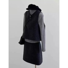 批发秋冬搭配一整套复古英伦风叠穿无袖马甲外套针织打底衫长袖三件套