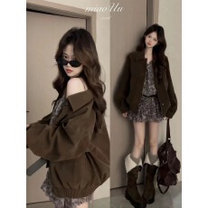 批发秋冬巨好看的两件套韩系甜酷风夹克外套性感<b class='q'>豹纹</b>吊带<b class='q'>连衣裙</b>套装女