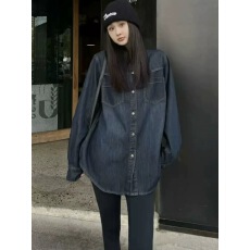 批发欧货复古加绒长袖<b class='q'>牛仔</b><b class='q'>衬衫</b>外套女秋季设计感百搭翻领叠穿内搭<b class='q'>衬衣</b>