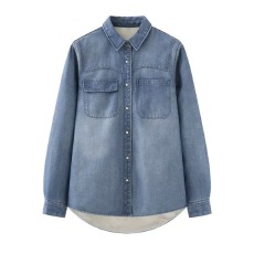 批发秋冬高级感软<b class='q'>牛仔</b><b class='q'>衬衫</b>港风复古保暖加绒休闲莱赛尔天丝<b class='q'>牛仔</b>上衣女