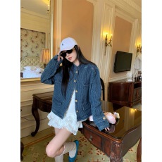 批发高级感气质小香风牛仔外套女<b class='q'>春</b>季蓝色设计感小众短款立领夹克上衣