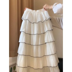批发法式荷叶边网纱<b class='q'>半身</b>裙女春夏季a字<b class='q'>蓬蓬裙</b>高腰显瘦遮胯蛋糕长裙子