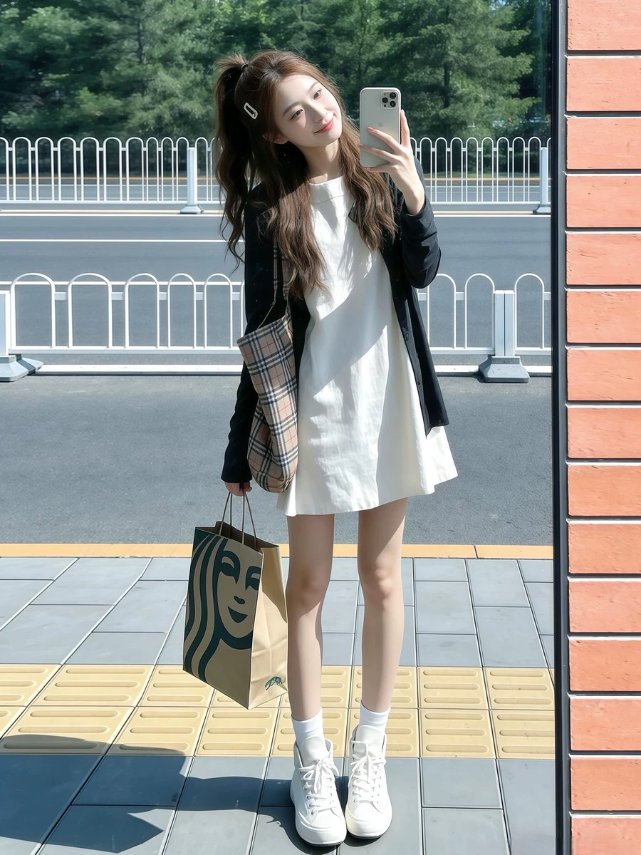 조기 봄 2026 새로운 화이트 민소매 조끼 원피스 아이들 고급 센스 작은 키 한 부서 착용 가져 가라. 세트