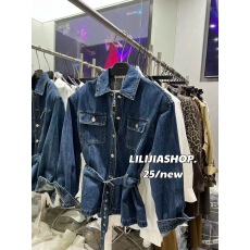 批发韩国东大门秋季新款韩版复古做旧绑带收腰<b class='q'>牛仔</b>长袖衬衫女<b class='q'>夹克</b>上衣