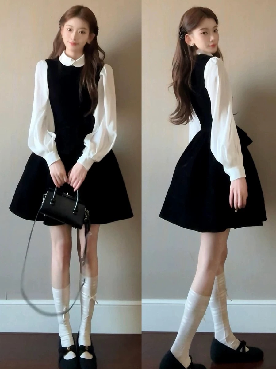 특별 아름다운 꼬집기 허리 작은 검은 색 치마 2026 새로운 부유 한 가족 천 골드 센스 miu 부서 착용 가져 가라. 드레스 아이들 봄