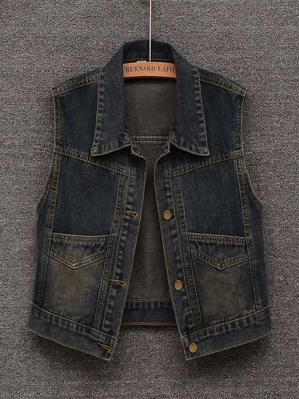 올해 인기 ~ 중 빛 럭셔리 아메리칸 레트로 데님 베스트 여성 코트 루즈핏 민소매 조끼 어깨 쇼트 스타일 맨위