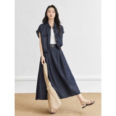 批发对白莱赛尔复古通勤<b class='q'>牛仔</b>套装女2026夏季新款高级感衬衫A字半身裙