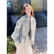批发设计感复古蕾丝拼接牛仔外套女2026<b class='q'>春</b>季新款韩系气质气质夹克上衣