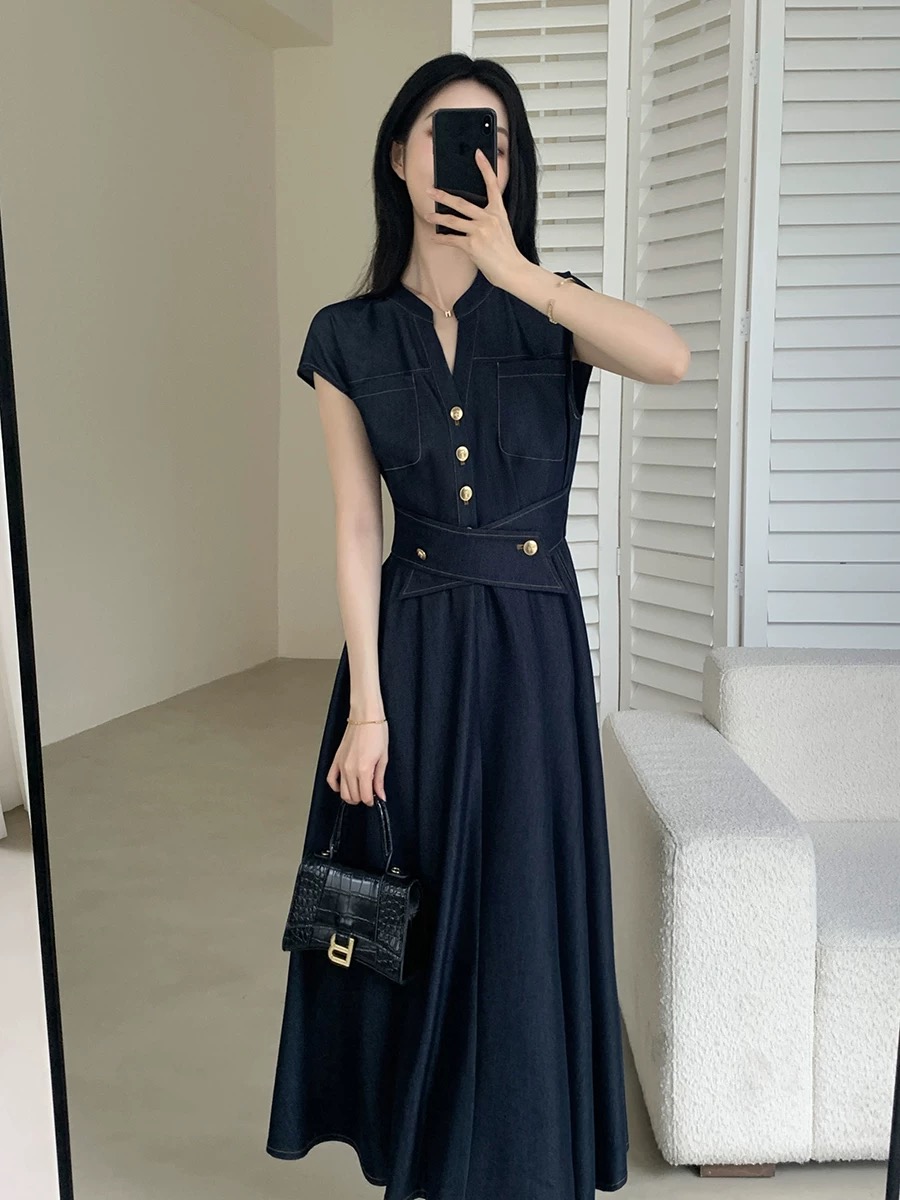 RY3627# FT GUOGE果哥家仿牛仔连衣裙女2026夏新款收腰显瘦...