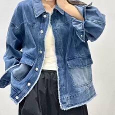批发诗锦原创复古文艺时尚潮流上衣宽松休闲做旧百搭大口袋牛仔外套女