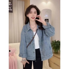 批发翻领蓝色牛仔短外套女春秋2026新款小个子<b class='q'>百搭</b>设计感复古夹克上衣