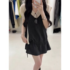 edit 夏上新～韩系2026女v领针织叠搭格纹抽绳吊带背心连衣裙套装
