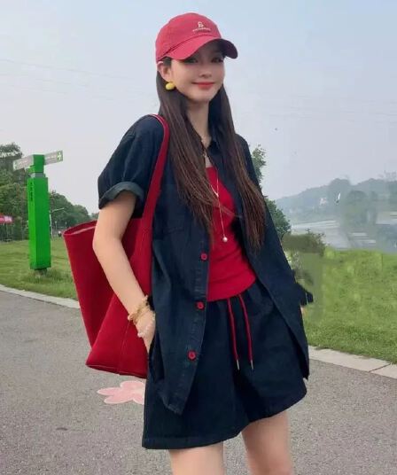 패션 레트로 데님 셔츠 반바지 세트 여성 2026 여름 새로운 작은 키 캐주얼 투피스 슈트