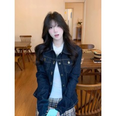 批发美式复古蓝色牛仔外套女2026新款秋季休闲翻领小个子短款夹克上衣