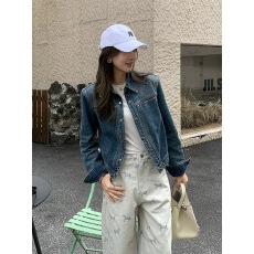 批发美式复古翻领牛仔外套女春秋<b class='q'>新款</b>小个子休闲宽松显瘦短款<b class='q'>夹克</b>上衣