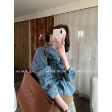 批发ARTME瓜瓜轻熟复古风翻领牛仔外套女春气质收腰夹克上衣w26001